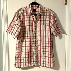 Izod plaid seersucker short sleeve one pocket button front casual shirt size M